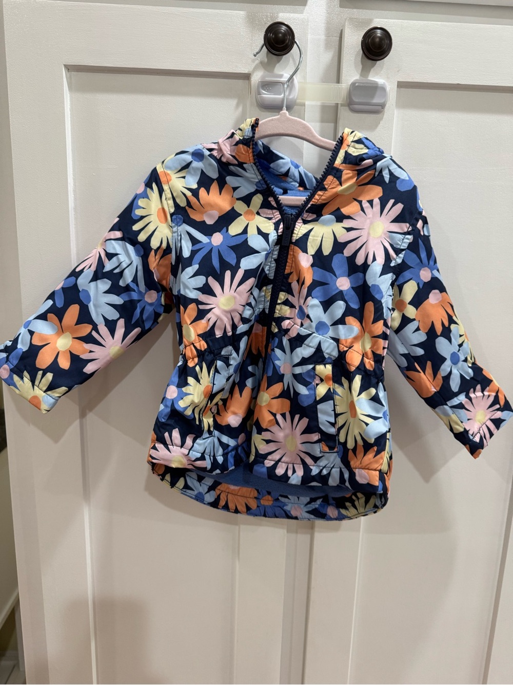 Carter Girls Navy Floral Hooded Jacket - Lightweight